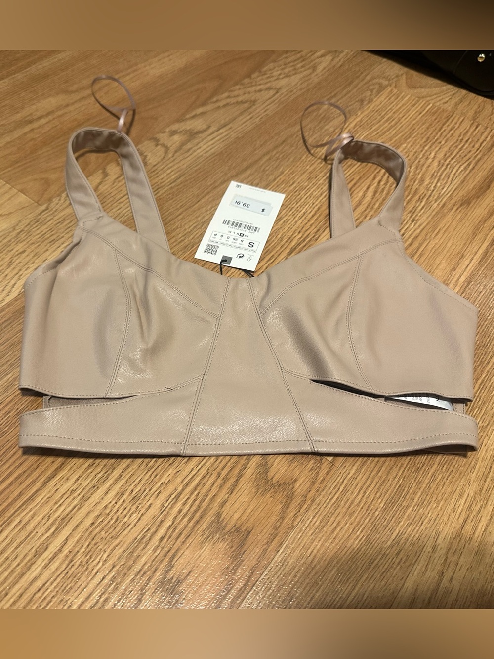 Zara Beige/Taupe Faux Leather bralette
